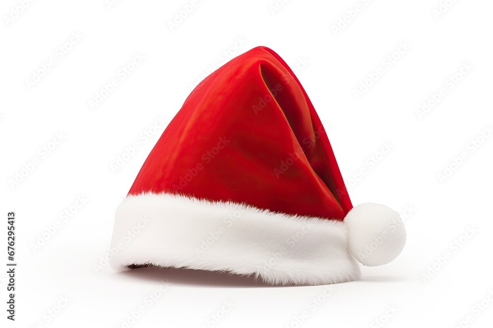 A Festive red Santa hat with a white pompom, Christmas, Holidays, isolated, white background A Festive red Santa hat with a white pompom, Christmas, Holidays, isolated, white background