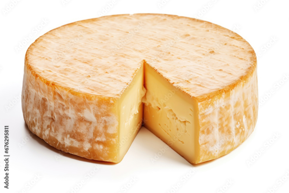 Soft washed rind cheese on white background