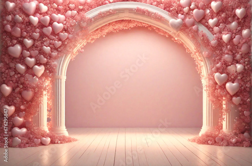 Fotografiet Valentine's Day background, wedding arch with hearts