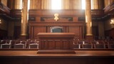 Background of an empty courtroom. Empty blurred courtroom background