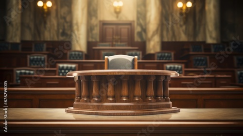 Background of an empty courtroom. Empty blurred courtroom background photo