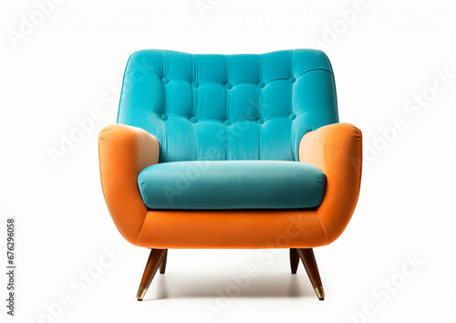 Simple vintage color sofa chair from the side isolated on white background