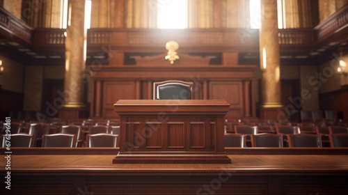 Background of an empty courtroom. Empty blurred courtroom background photo