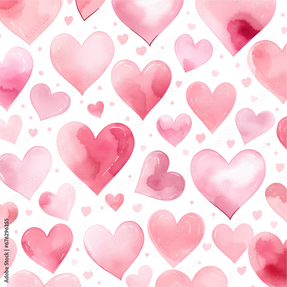 Seamless pattern with watercolor hearts. Valentines day background.
