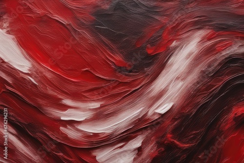 Closeup of abstract rough colorfuldark red art painting texture background wallpaper, with oil or acrylic brushstroke waves, pallet knife paint on canvas photo