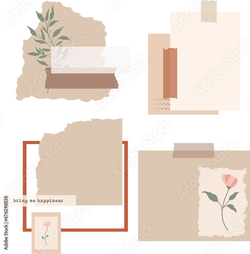 Vector set of aesthetic bullet journal memo scrapbooking sticker elements