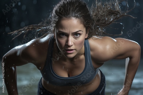 a young woman engaged in a rigorous workout  her determination and dedication to physical wellness evident in her intense exercise routine