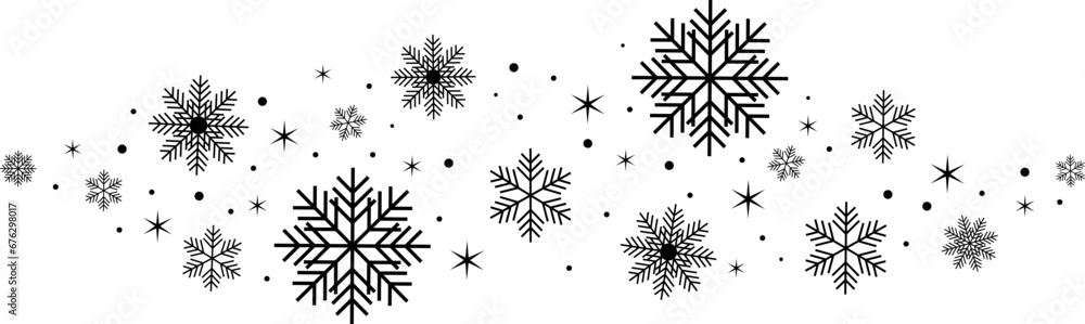 Snowflakes and stars on transparent background. Snowflakes and stars banner. New year illustration EPS 10 - obrazy, fototapety, plakaty 