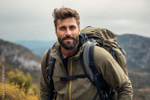 Wallpaper Mural a handsome man hiking in the mountains, feeling liberated and adventurous as he takes in the breathtaking views of the natural world Torontodigital.ca