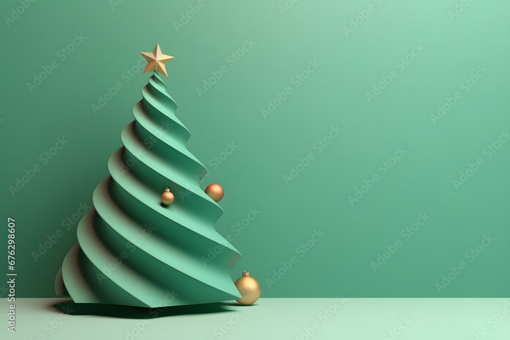 Christmas tree in 3d clay style on green background. Christmas tree in 3d clay style on green background.