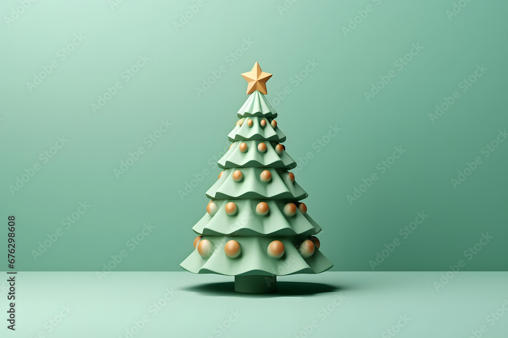 Christmas tree in 3d clay style on green background. Christmas tree in 3d clay style on green background.