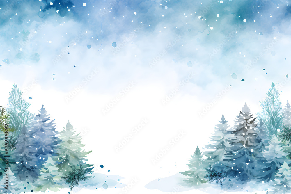 Winter season with Christmas tree and snow background.