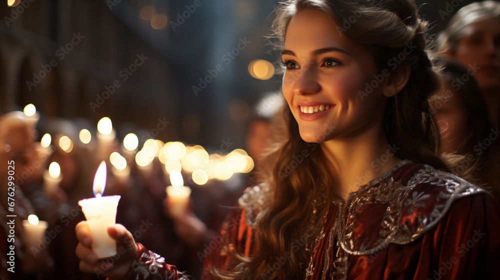 Candlemas Procession: A captivating shot of a Candlemas Day procession featuring vibrant robes, candles, and traditional attire Candlemas Procession: A captivating shot of a Candlemas Day procession featuring vibrant robes, candles, and traditional attire