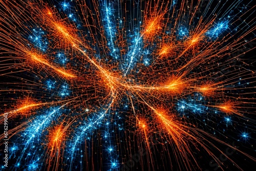 An abstract mosaic of  orange and cold blue electrical sparks. ©  ALLAH LOVE