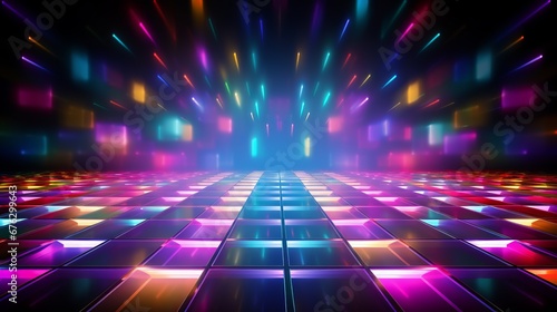 A dazzling disco dance floor illuminated by colorful lights