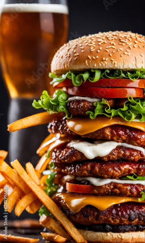 opulenter Hamburger bei stimmungsvoller Beleuchtung  generated image