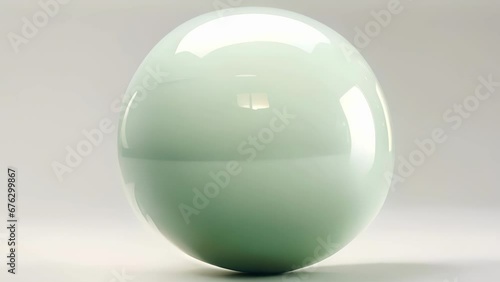 A glossy celadon sphere, smooth and round like a marble, with a soft sheen of pale green shimmering across its surface.