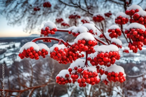 red berries in snow generated by AI technology