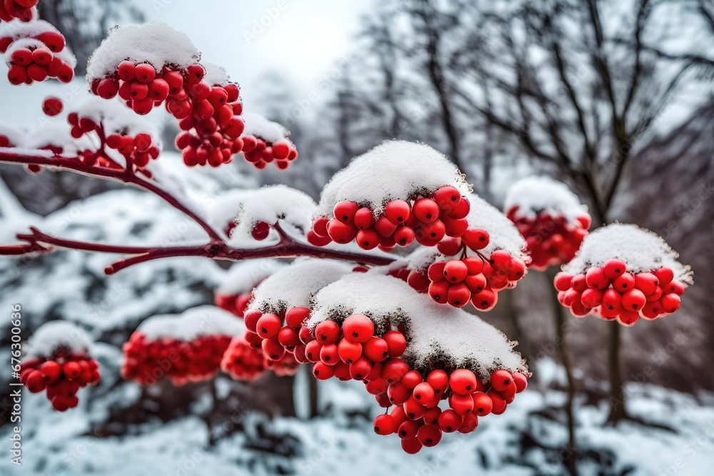 red berries in snow generated by AI technology red berries in snow generated by AI technology