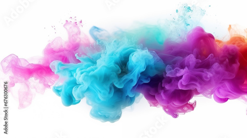 Colorful paint smoke explosion in vibrant colors on white background