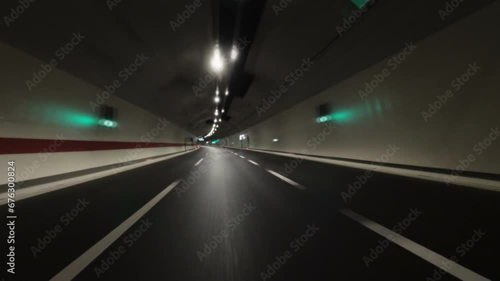 POV fast car driving in tunnel on the highway, 4k POV fast car driving in tunnel on the highway, 4k