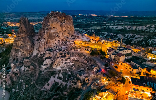 Uchisar Castle in Nevsehir Province in Cappadocia, Turkey © monticellllo
