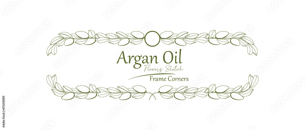 Hand drawn vector illustration.
Beautiful Argan tree circular frame design element.