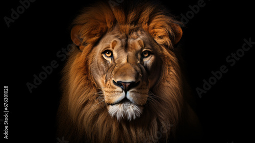 An intimate studio image of a lion in a contemplative pose, with focused attention on its eyes and expression against a plain backdrop, suitable for creating impactful visuals © Possibility Pages