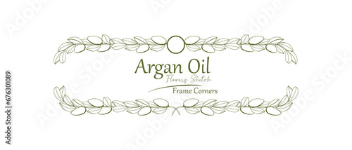 Hand drawn vector illustration.
Beautiful Argan tree circular frame design element.