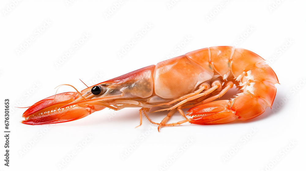 Fresh cooked shrimp isolated on white background. Seafood. Made with generative ai Fresh cooked shrimp isolated on white background. Seafood. Made with generative ai