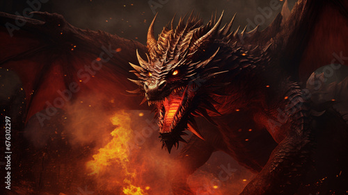 Red giant dragon breathing fire © sema_srinouljan