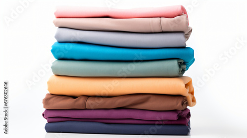 Stack of clean clothes isolated on white background