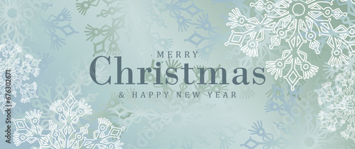 Turquoise New Year and Christmas background with delicate snowflakes. New Year vector card, cover, wallpaper, background
