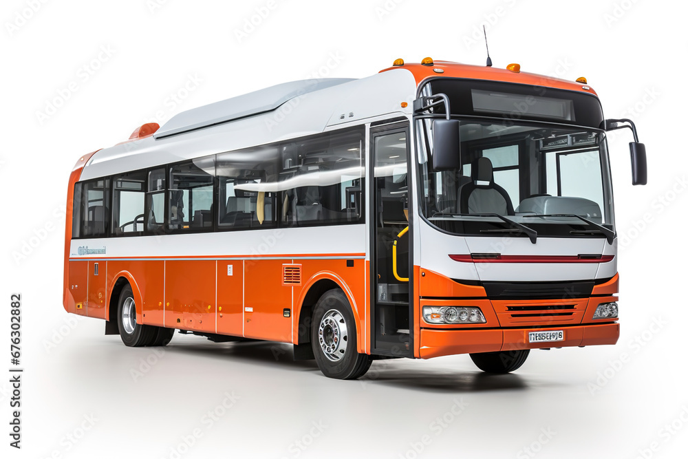 White isolated cutout passenger orange bus.