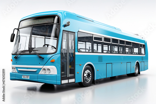 White isolated cutout passenger blue bus.