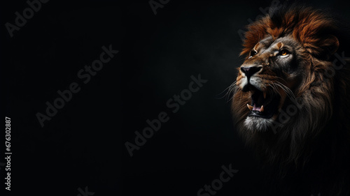 Portrait of a graceful roaring lion's face. photo