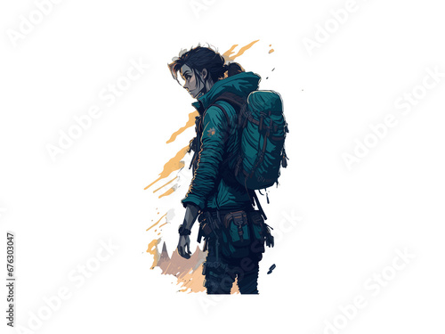 Hiker person with backpack, Vector illustration.