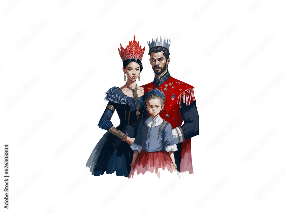 Fototapeta premium Watercolor Royal Family Together Clipart 