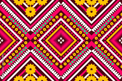 Ikat seamless pattern in tribal. Oriental ethnic traditional. Mexican striped style. brown pink yellow green Design for background, wallpaper, vector illustration, fabric, clothing, batik, carpet, emb