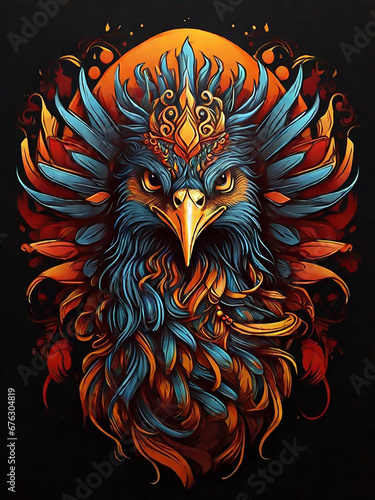  image of majestic phoenix bird head vector art t shirt design © D3N Pics