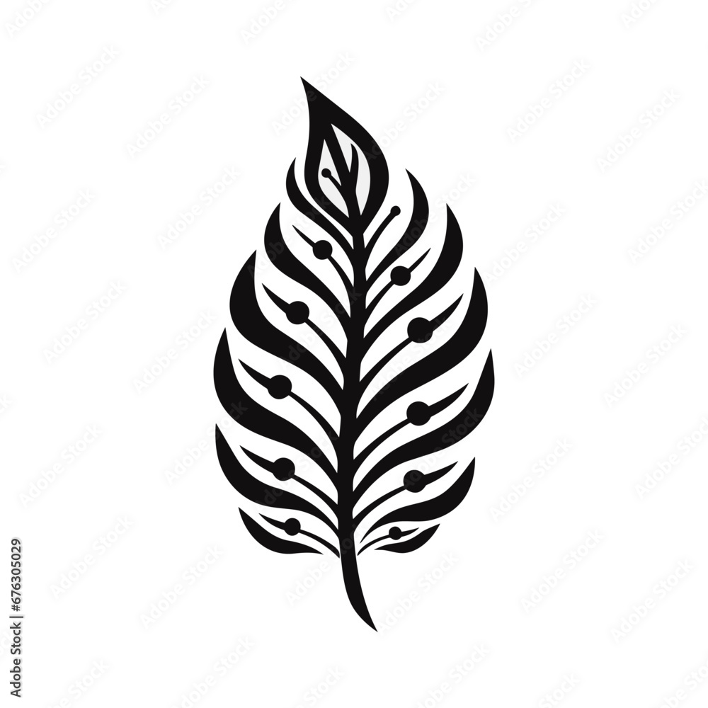 Minimalist abstract leaf with ornament.
