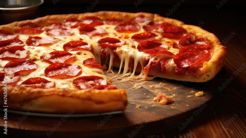 Delicious and crunchy pepperoni pizza
