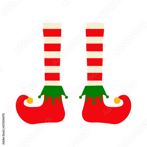 Tiempo de Navidad. Logo con piernas con medias y botas de elfo de Santa Claus para su uso en tarjetas y felicitaciones