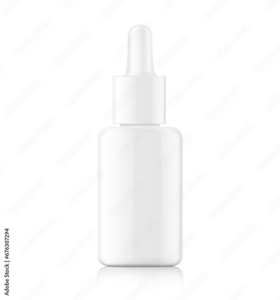 Dropper bottle mockup isolated on white background. Vector illustration. Front view. Сan be used for cosmetic, medical and other needs. EPS10.