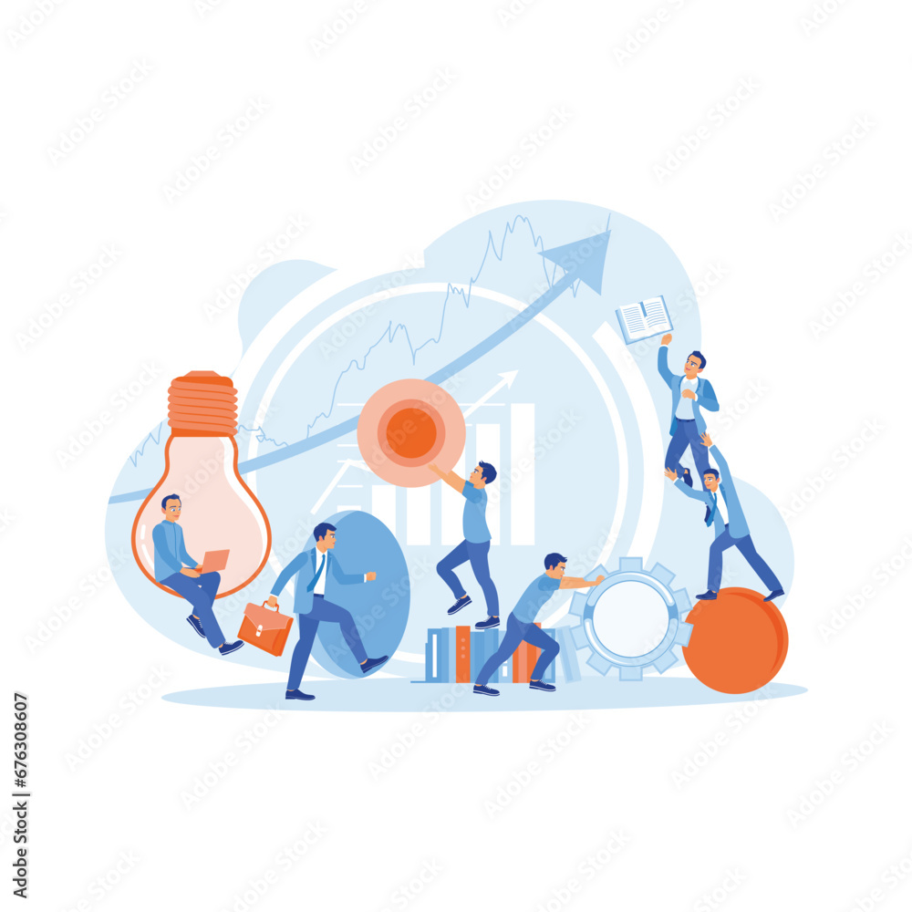 Business people and coworkers working together for business projects in the office. Trying to improve marketing ideas to achieve targets. Marketing concept. trend modern vector flat illustration
