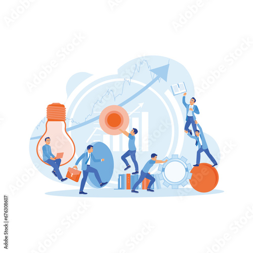 Business people and coworkers working together for business projects in the office. Trying to improve marketing ideas to achieve targets. Marketing concept. trend modern vector flat illustration