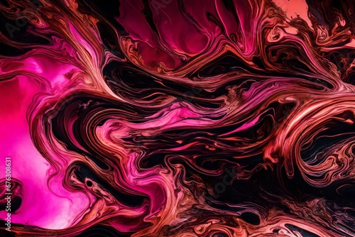 Liquid copper and neon pink merging into an abstract liquid fantasy.