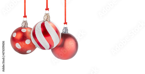 Christmas decoration three red Christmas ornament isolated