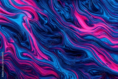Electric blue and neon pink liquids mixing to create a vibrant storm of colors