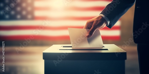 close up view of hand putting in us presidential election photo